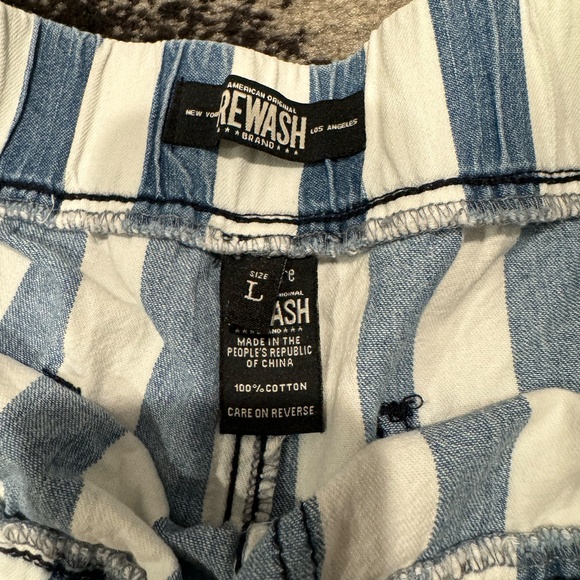 REWASH Blue White Striped Pull-On Shorts Cuffed Hem Elastic Waistband Size Large - Picture 3 of 7